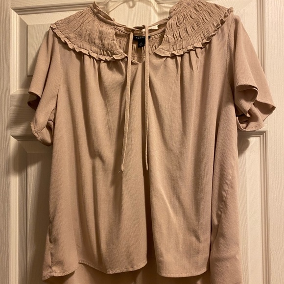 Torrid Tan Flutter Sleeve Blouse with Tie Front - Picture 1 of 3